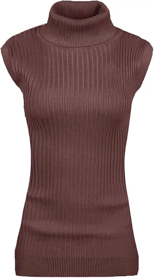 v28 Women Sleeveless High Neck Turtleneck Stretchable Knit Sweater Top