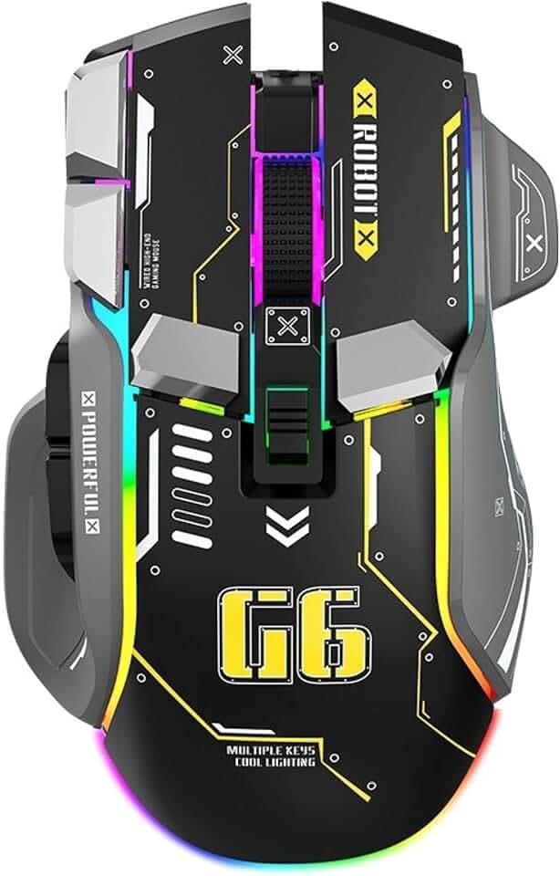 G6 Kabellose Gaming-Maus, Bluetooth-Maus, 3-Modus-Verbindung, Design im Mecha-Stil, 12 Tasten, 11 RGB-Beleuchtung, 5 einstellbare DPI, 4000 FPS, Ergonomie, kompatibel mit PC/Mac/Laptop, Schwarz.