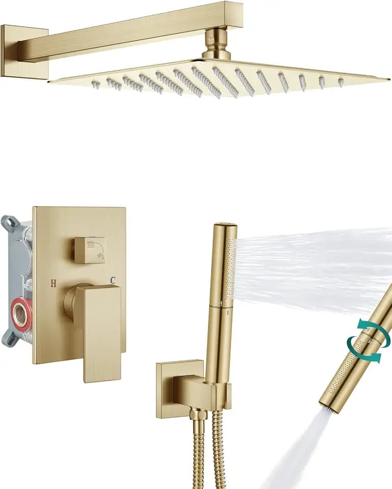 Aolemi Shower System with Rain Head and Handheld,12-Inch,Brushed Gold