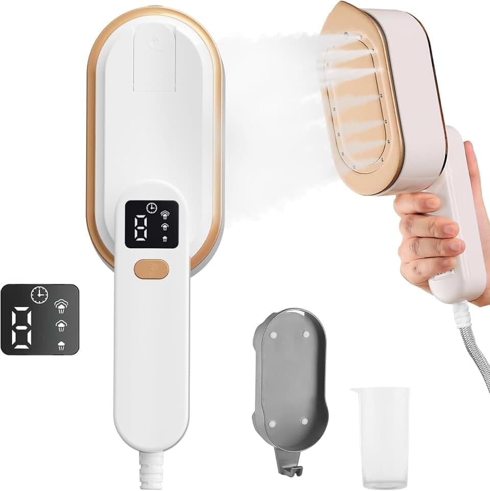 Dampfglätter, Steamer Dampfbügeleisen Reisedampfer mit LCD-Bildschirm, 10S schnelles Aufheizen, 2000 W 3 Dampfstufen Kleidung mit 180° drehbarem Griff, tragbarer Hand-Kleidungsdampfer (Weiß)
