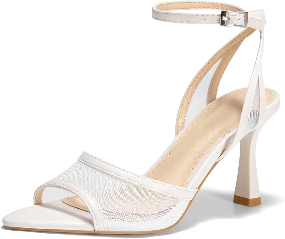 Coutgo Womens Kitten Heels Sandals Pointed Open Toe Ankle Buckle Strap Summer Dress Shoes