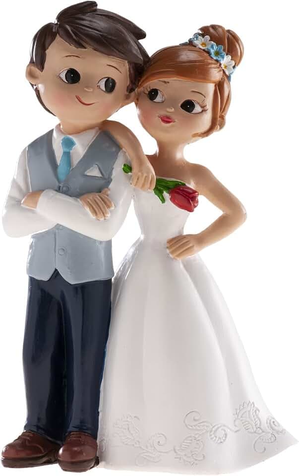 dekora - Brautpaar Figuren für Torte - Hochzeitstorte Deko aus Resin - 16 cm – Hochzeitspaar Figuren für Torte – Originelles und Detailreiches Design – Für den Kontakt mit Lebensmitteln geeignet