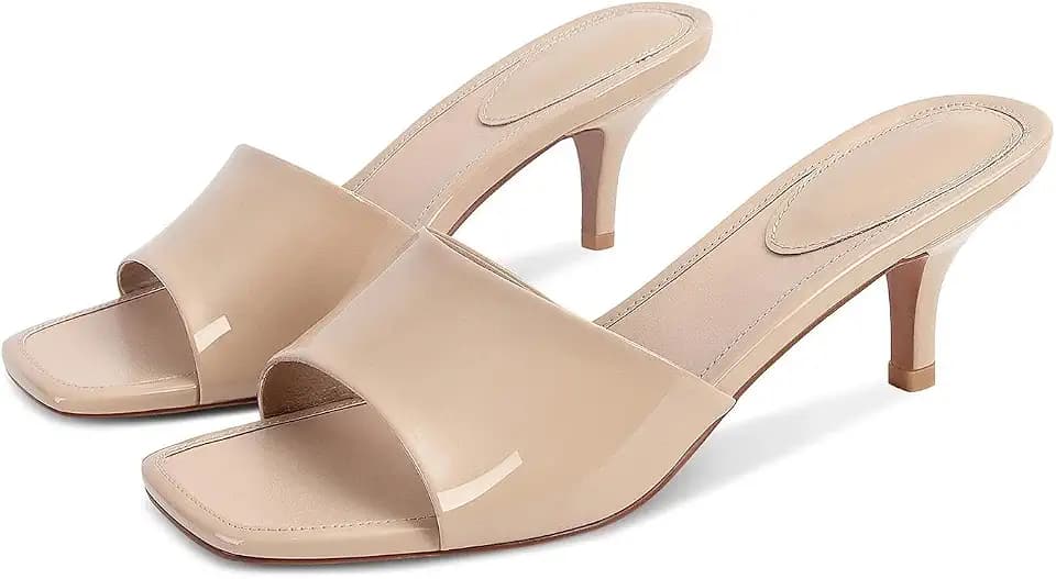 Dsevht Black Kitten Heel Sandals Stiletto Low Heels Slip On Slides Mule Sandal Square Open Toe Dress Shoes for Women