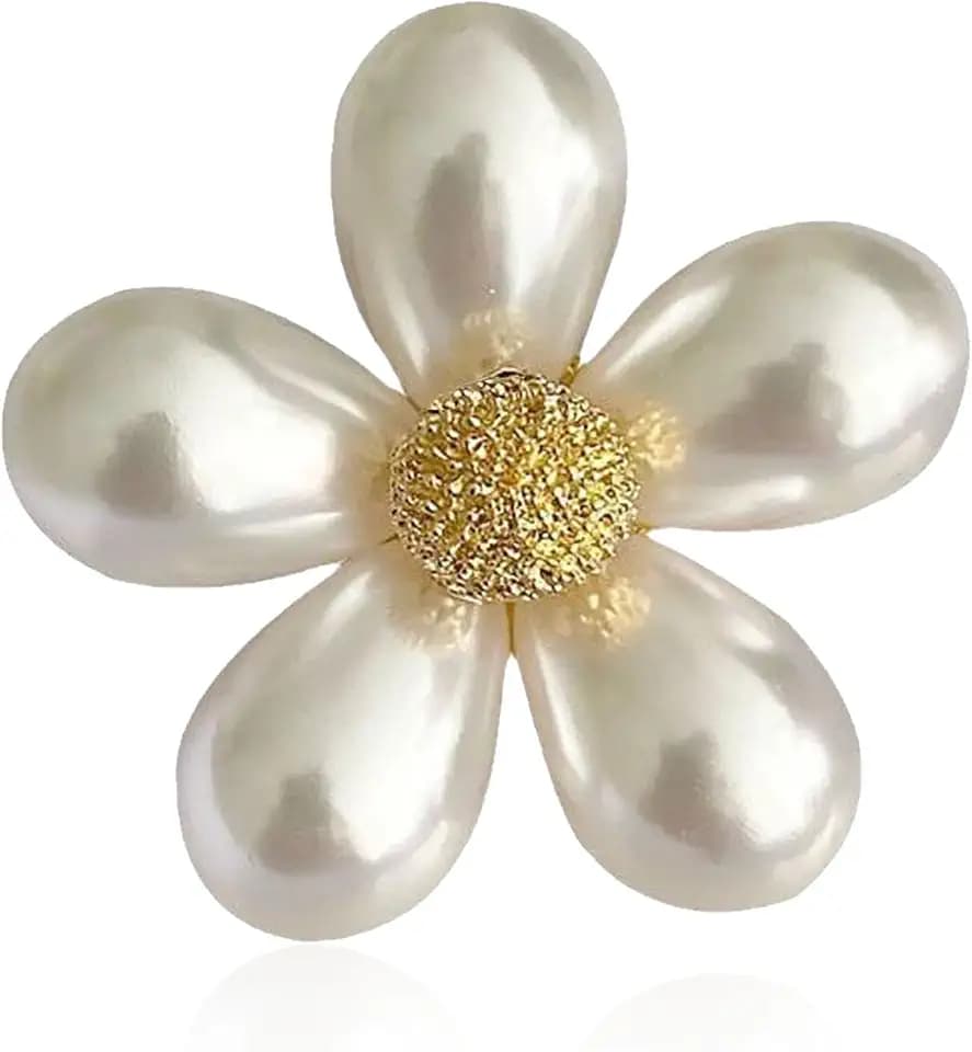 Cute Pearl Flower Brooch Pin,Bowknot Bow Tie Suit Pin Pearl Silk Scarf Buckle Daisy Flower Brooch Jewelry for Women Birthday Gifts