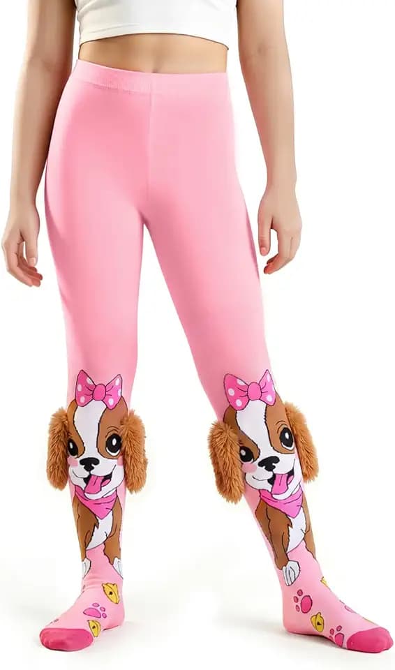 FunisFun Girls Tights, Crazy 3D Cartoon Funky Tights, Soft Stretchy Leggings for Kids Girls Daily Wear Size 4-12
