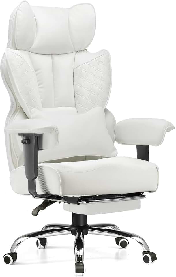 GTPLAYER Big and Tall Gaming Chair 400lbs Heavy Duty Office Chair with Foot Rest & Ergonomic Pocket Spring Lumbar Support, High Back 3D Saddle Shaped Cushion for Back Pain Relief, White