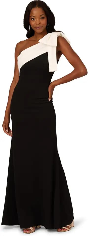 Adrianna Papell Women's Color Block Crepe Bow Gown