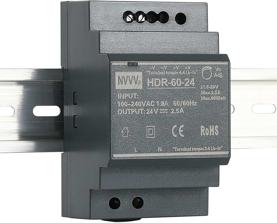 HDR-60-24 Hutschienen-Netzteil 24V 2,5A 60W, DIN-Schienen Schaltnetzteil, 85–264V AC auf 24V DC, für Schaltschrank, Industrieautomation und Gebäudeautomation