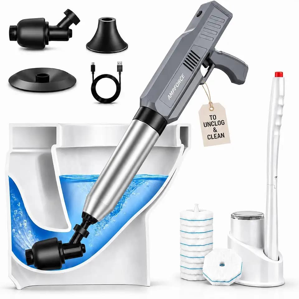 Electric Toilet Plunger, High-Pressure Air Unclogger & Wand System