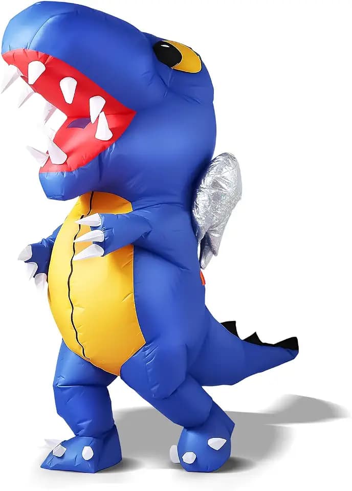 Inflatable Dinosaur Costume Adult, Halloween T-Rex Suit with Silver Wings