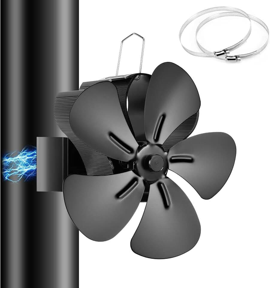 Kaminventilator Magnetisch 5 Blätter, Kamin Ofenventilator mit Ersatzring Kaminbesteck Kaminöfen, Wärmebetriebener Ofen Ventilator ohne Strom, Umweltfreundlicher Hitzebetriebener