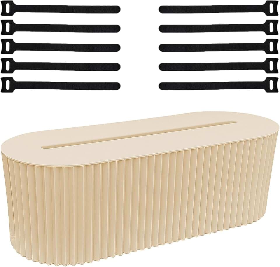 Kabelmanagement Box, Kabel Organizer Box Mit Deckel, Kabel Organizer Box mit 25 Kabelbinder für Verlängerungskabel, Versteckte Kabel, Cremiges Gelb