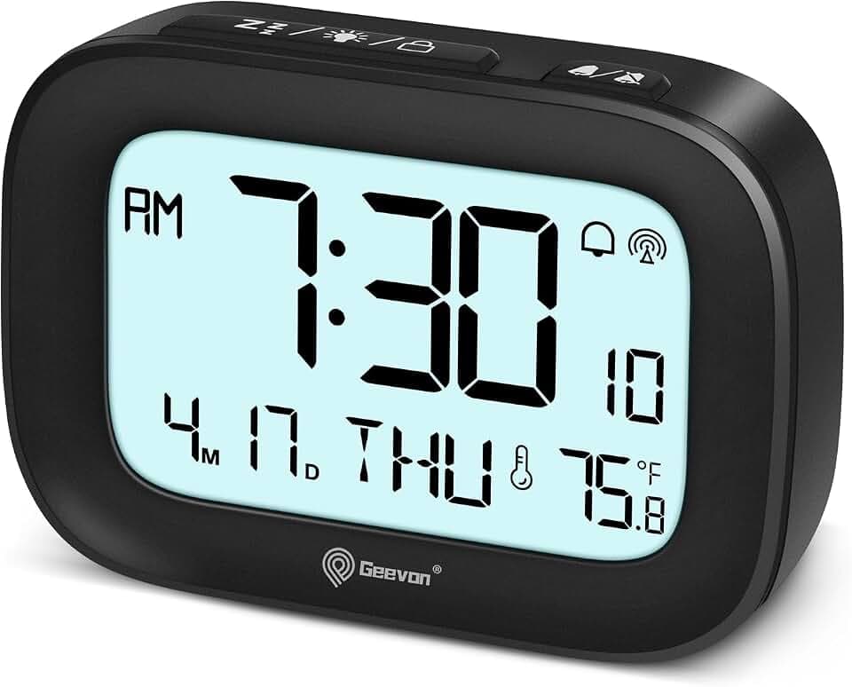 Geevon Travel Alarm Clock Battery Operated with Temp & 10s Backlight