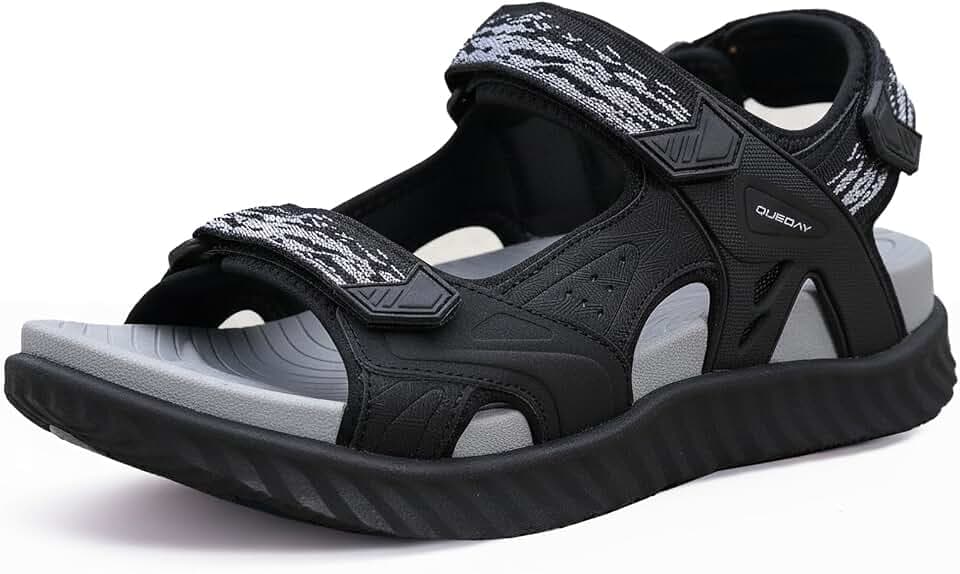 Queday Mens Hiking Sandals with Orthopedic Arch Support for Plantar Fasciitis Open Toe Comfortable Outdoor Walking Recovery Sandals Camping Beach Size 7-12