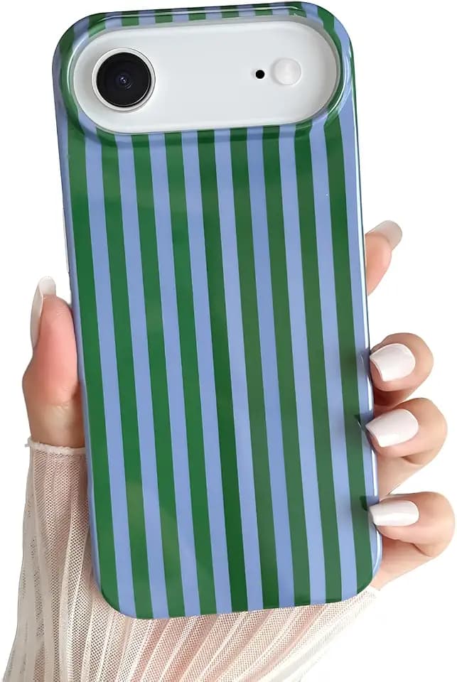 Yeddabox for iPhone 17 Air Case Cute Striped Phone Case Soft TPU Slim Shockproof Phone Cover for Women Girls, Green and Blue