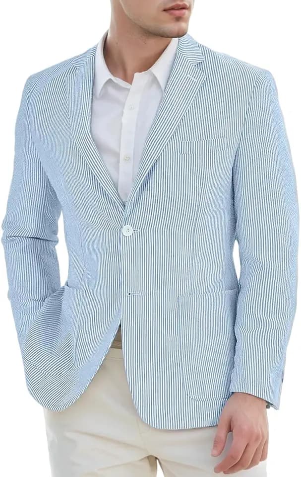 Seersucker Mens Suit Jacket Slim Fit Striped Tux Jacket Blazer for Men