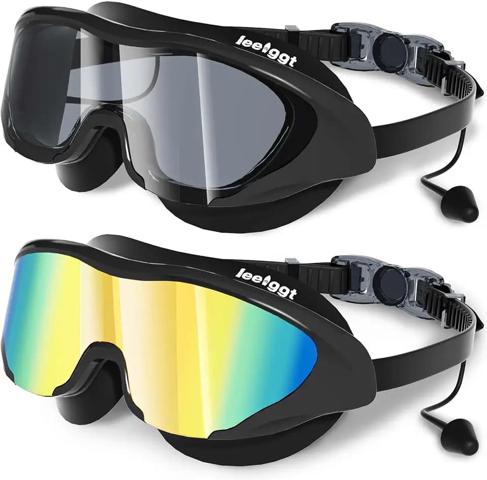 Swimming Goggles for Kids 8-14, 2 Pack Anti Fog UV Kids Swim Goggles with Ear Plugs Attached