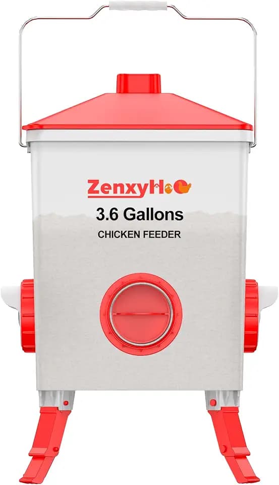 ZenxyHoC 3.6 Gal Chicken Feeder with 4 No-Waste Ports - 3 Height Adjustable