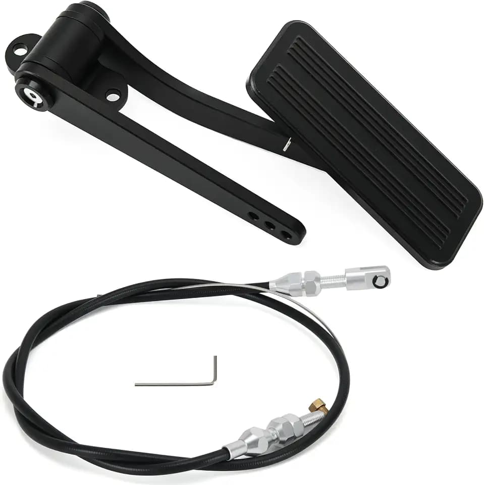 Universal Aluminum Gas Pedal Compatible with GM Chevy Ford Mopar Street Rat Rod, Dual Accelerator Throttle Pedal with Braided Throttle Cable