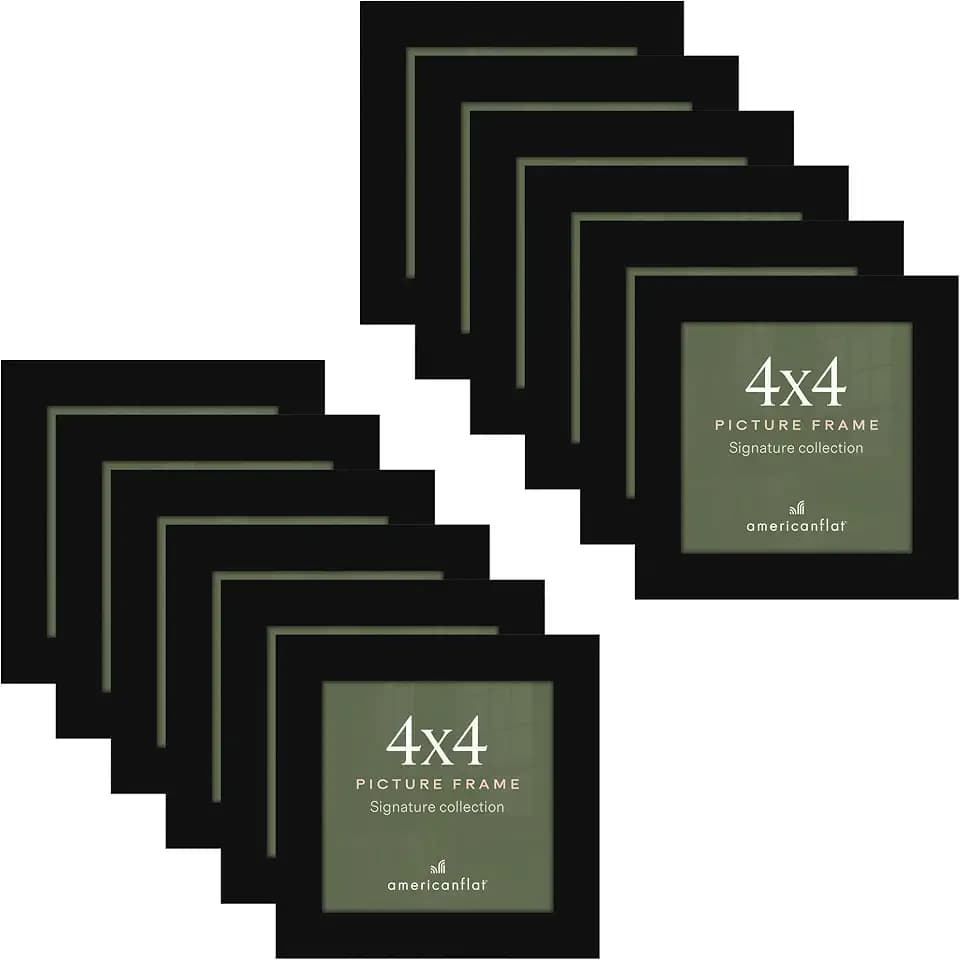 Americanflat 4x4 Picture Frame with Polished Plexiglass - Set of 12 - Signature Collection - Picture Frames with Engineered Wood - Square Frame for Tabletop and Wall Display - Black