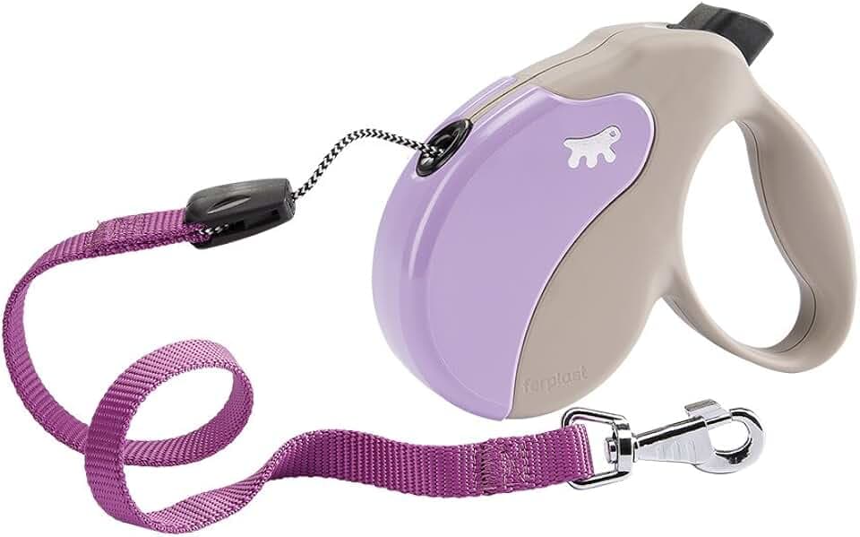Ferplast Guinzaglio per Cani Allungabile AMIGO MEDIUM, Guinzaglio per Cani Taglia Media fino a 25 Kg. Cordino max 5 m. Unico Pulsante per Blocco e Rilascio, Beige, Cover Viola