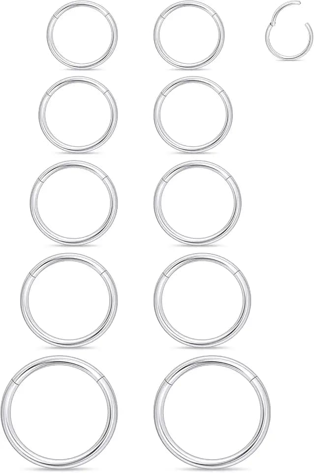 20G 18G 16G 14G Nose Rings Hoops Astm F136 Titanium Clicker Septum Jewelry Lip Ring Tragus Helix Daith Rook Conch Snug Cartilage Lobe Earrings Hoop Piercing Jewelry For Women Men 6MM-16MM