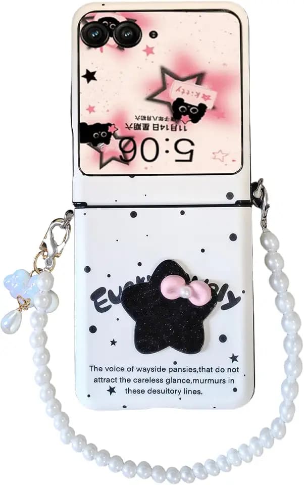 for Motorola Razr 2025/2024 Case with Pearl Chain and & Strap, Cute Design Razr 2025/2024 Phone Case for Women PU Leather Protection Cover for Motorola Razr 2025/2024 White