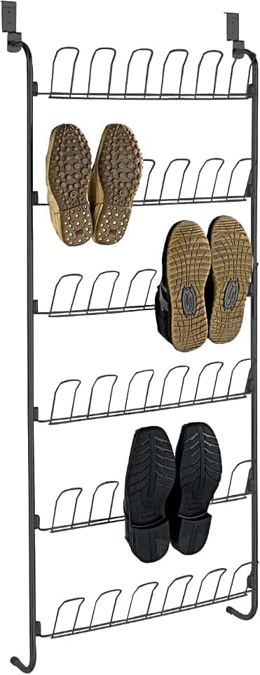 WENKO Tür-Schuhregal, 6 Ablagen für bis zu 18 Paar Schuhe, Zum Einhängen an die Tür, Pulverbeschichtetes Metall, 59 x 151 x 14 cm