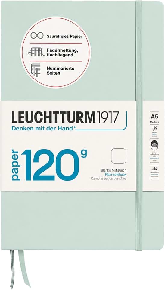 LEUCHTTURM1917 370343 Notizbuch Medium (A5) 120 g/m² Paper Edition, Hardcover, 203 nummerierte Seiten, Mint Green, blanko