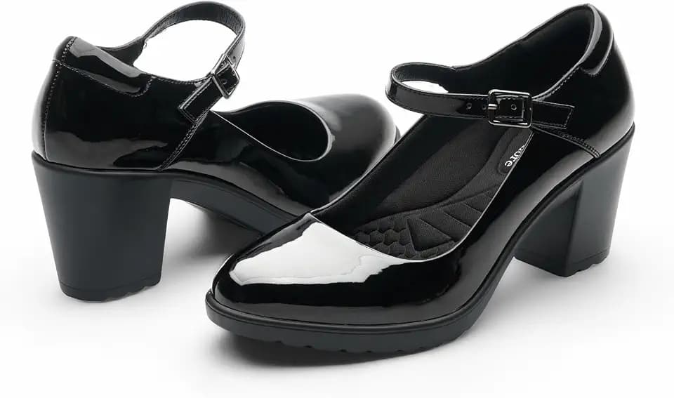 Cusolemore Mary Jane Heels with Arch Support, Closed Round Toe Chunky Pumps for Women, Comfortable Block Heel Dress Shoes