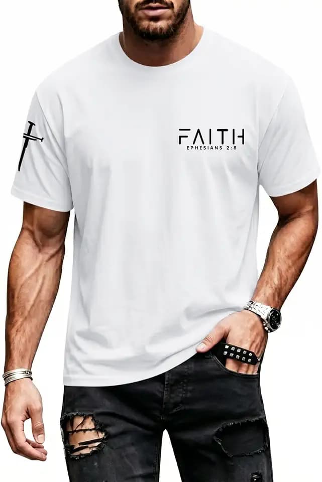 Christian Faith Cross Shirts for Men Jesus God Bible Verse Shirt Religious Inspirational Tshirts Graphic Cotton Tees