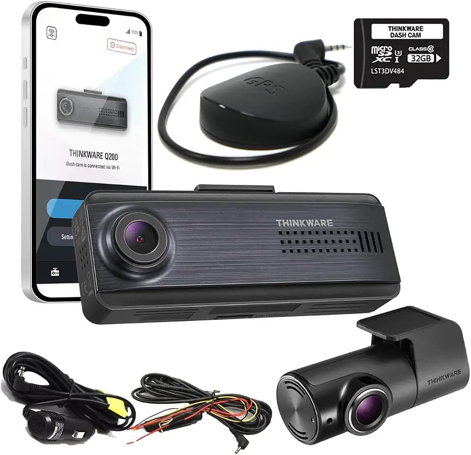 THINKWARE Q200 Dash Cam 2K Front and Rear, Built-in GPS, Wi-Fi, ADAS, WDR