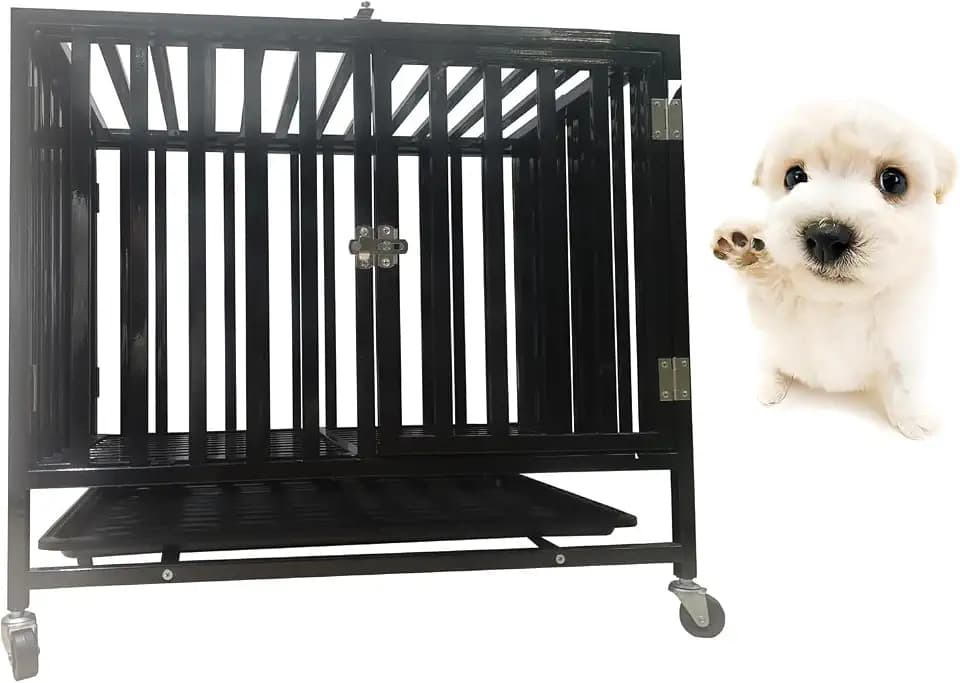 Heavy Duty Dog Crate, Indestructible Dog Crates for Medium/Large Dogs, Dog Kennel Furniture Indoor&Outside (Stainless Steel Wire, 30 Inch)
