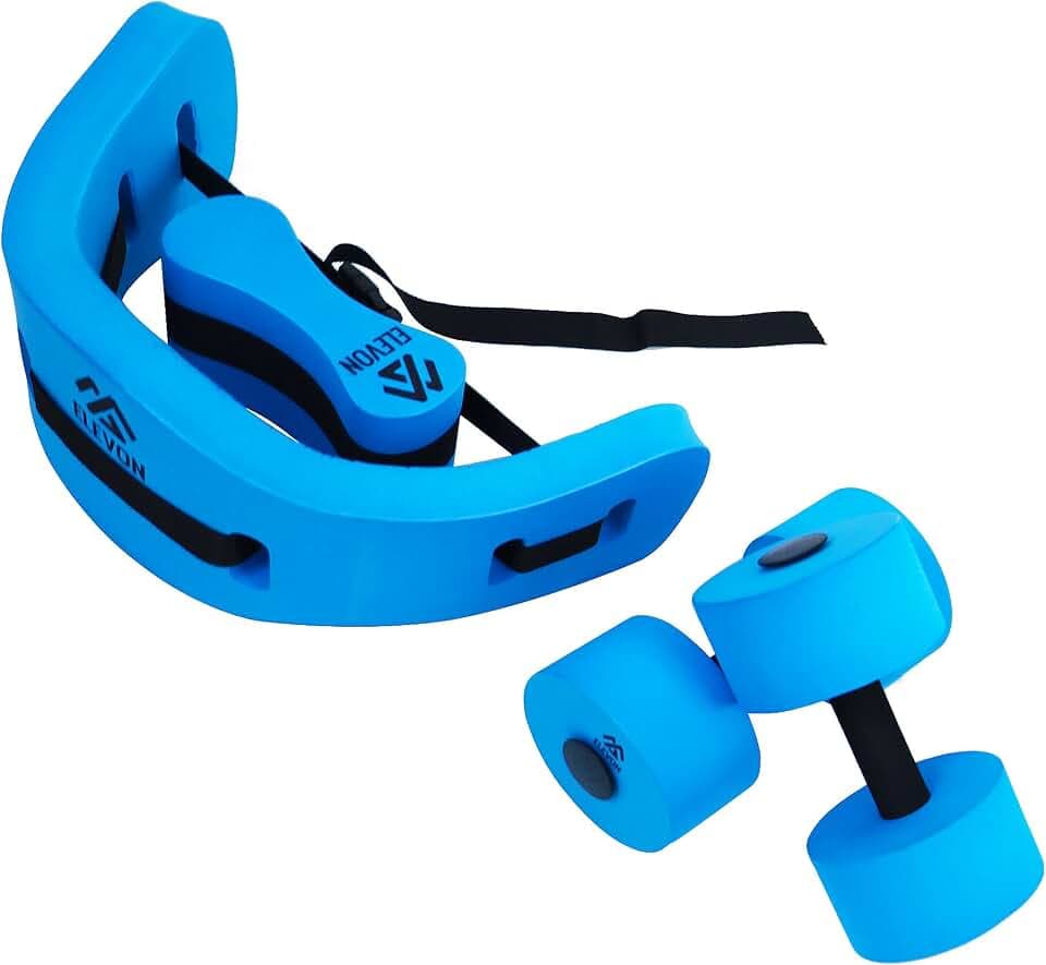Elevon Complete Swim Training Set Including Water Dumbbell Weights, Floating Belt and Pull Buoy Leg Float, Blue