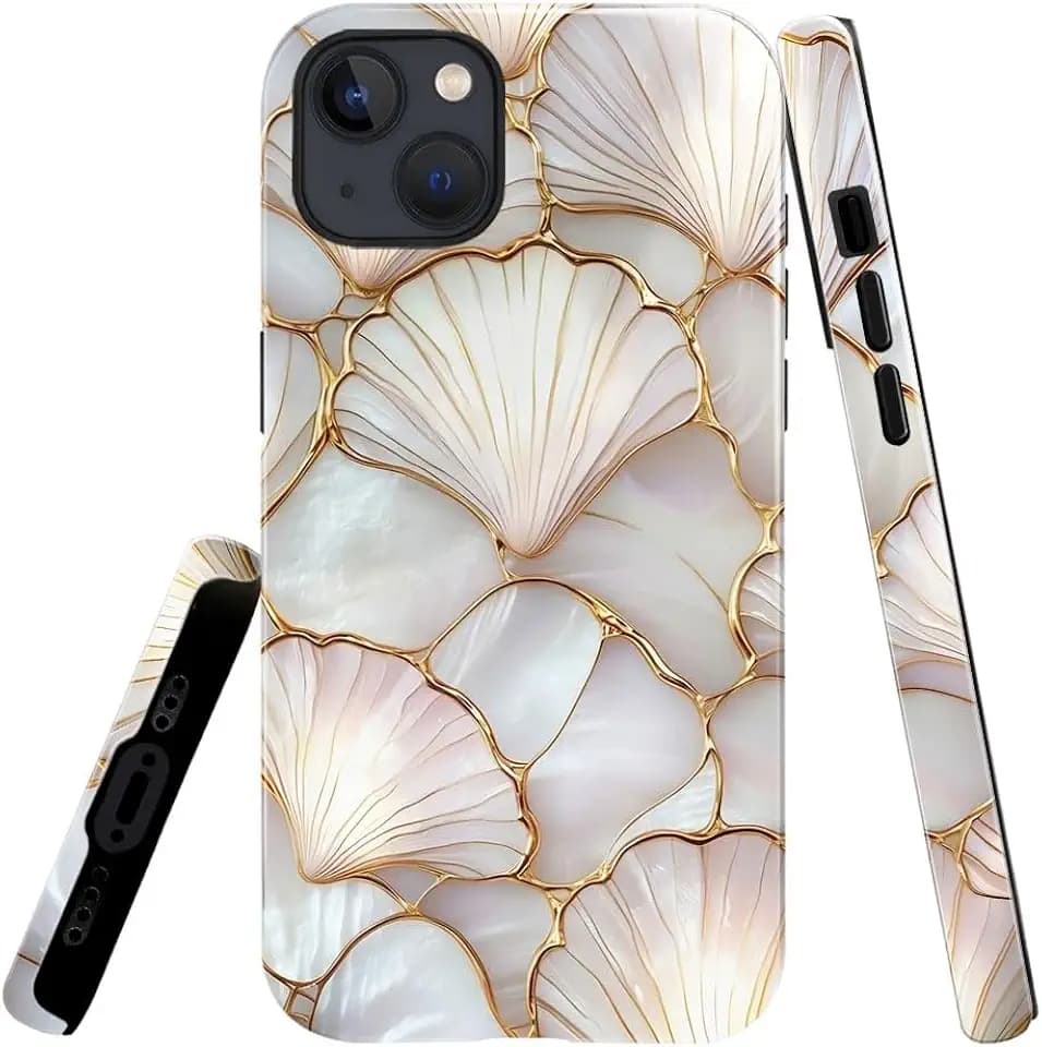 Case for iPhone 13,Sea Shell Stained Glass Phone Case Slim Silicone Shockproof Cover for Girls Women（Glossy & Durable）