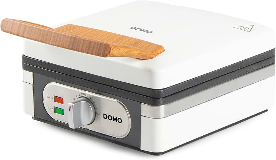DOMO DO9274W Waffeleisen PFAS Frei - Doppelwaffeleisen für Belgische Waffeln - Antihaftbeschichtung Keramisch - mit Kabelaufbewahrung - 1400W - Powder White