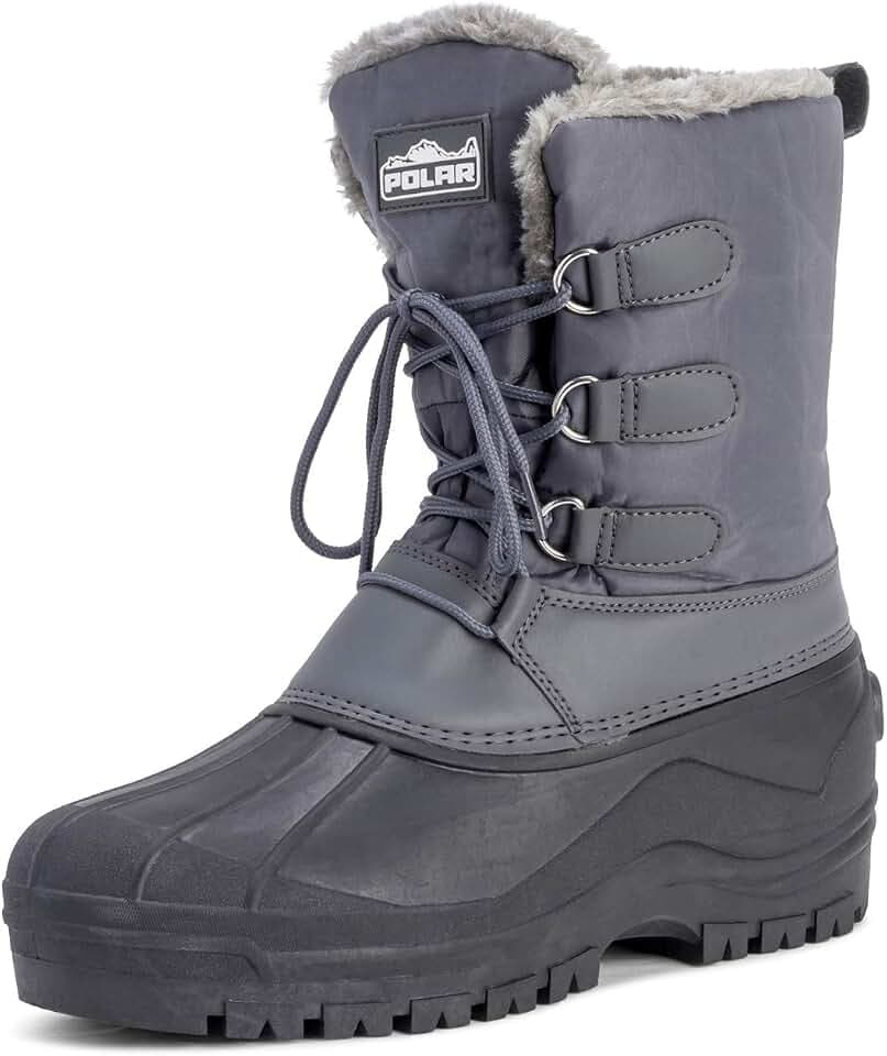 Polar Herren Muck Schnurstiefel – Kurze Winterstiefel aus Nylon, wasserdichte Duck Boots fur Schnee und Regen
