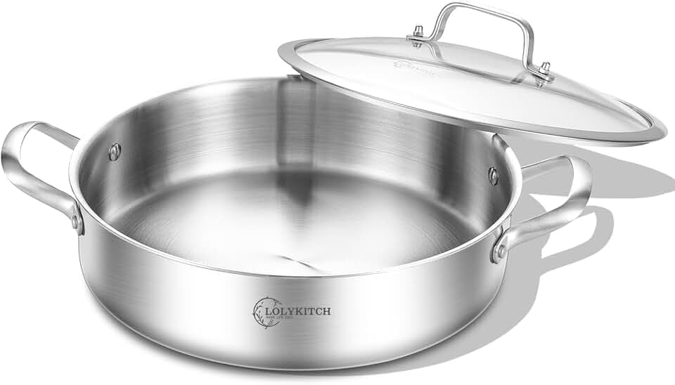 LOLYKITCH Schmorpfanne Hoher Rand Edelstahl - 30 cm mit Deckel/6 L