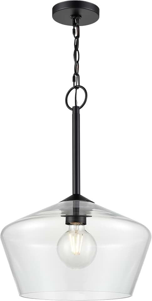 ML Lighting | Morbelle Collection | 55201-MB | Indoor 1 Light Metal Pendant in Matte Black with Clear Glass Shade | Kitchens, Dining Rooms, Living Rooms, Entryways, Hallways