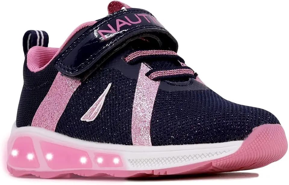 Nautica Toddler Light Up Sneakers - Kids Breathable Mesh Athletic Slip-On Running Shoes with Flashing Sole and Hook Loop Strap for Boys and Girls