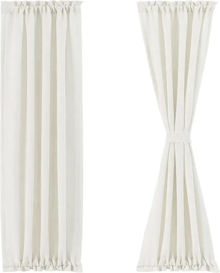 FMFUNCTEX Ivory Linen French Door Curtains 25x72 Inch Rod Pocket 2 Panels