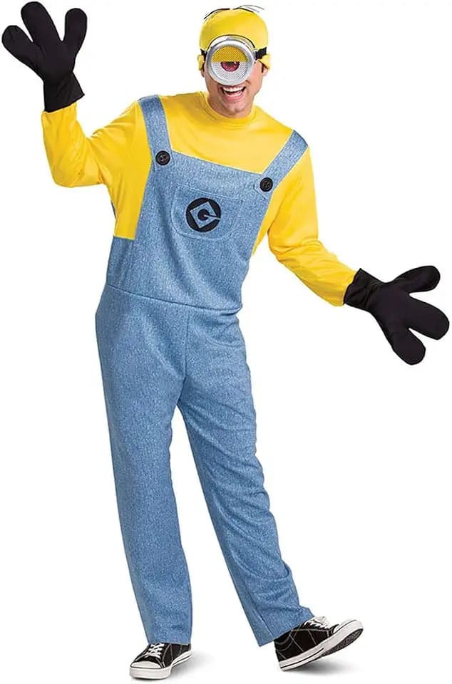 Stuart Minion Costume for Adults, Official Minions Costume Jumpsuit Outfit with Goggles and Hat