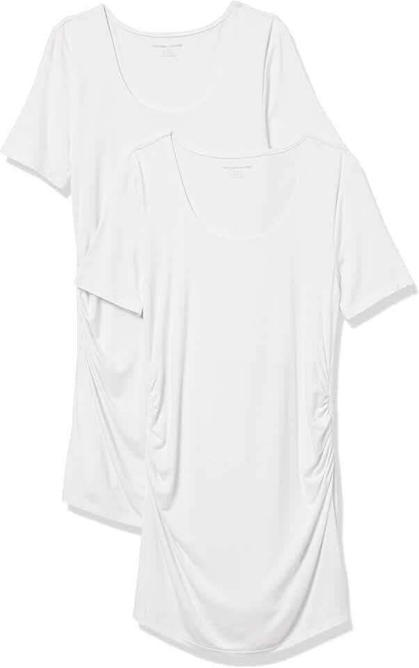 Amazon Essentials Damen Kurzärmeliges Umstands-T-Shirt mit U-Ausschnitt und Raffung, 2er-Pack