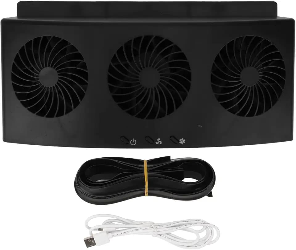 Car Exhaust Fan, 3 Cooler Car Auto Front Rear Window Air Vent Exhaust Fan Car Ventilator, USB Powered Air Purifiers Vehicle Radiator Vent, Exhaust Fan for All Cars (black)