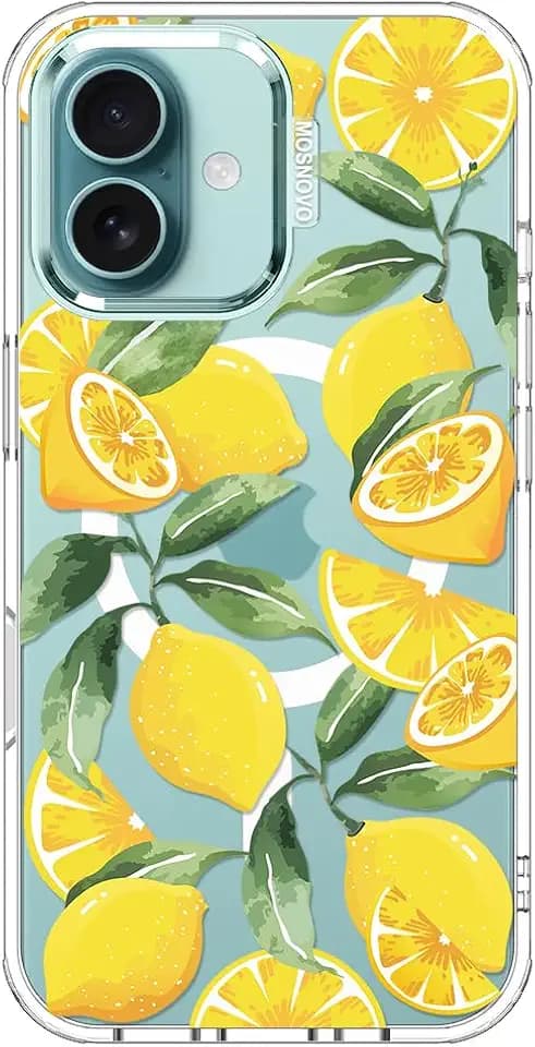 MOSNOVO Case for iPhone 16 Plus, [Compatible with Magsafe] [Buffertech 6.6ft Military-Grade Drop Protection] [Anti Peel Off Tech] Clear Phone Case Design - Lemon