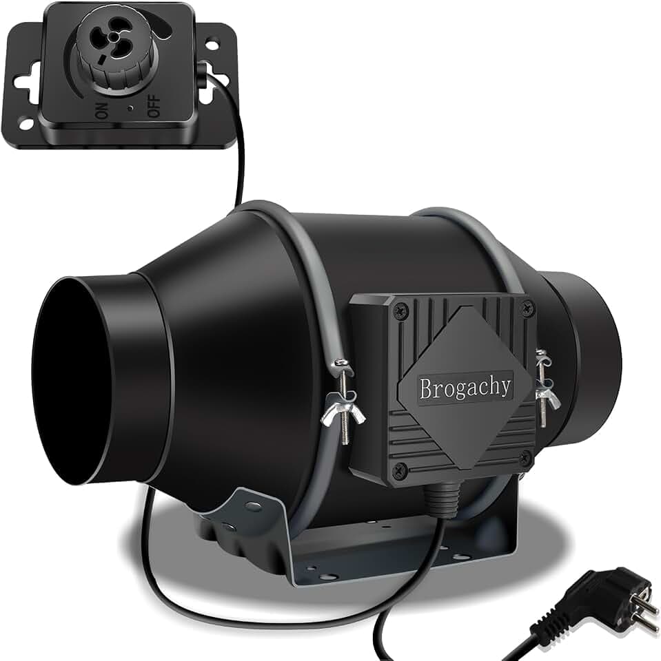 100mm Regelbar Rohrventilator 365m³/h, Abluftventilator 3000 RPM,mit Dreiphasiger EC-Motor, für Heizung, Kühlung,Booster, Wachstumszelte, Hydrokulturen, Heimgebrauch, Belüftung.