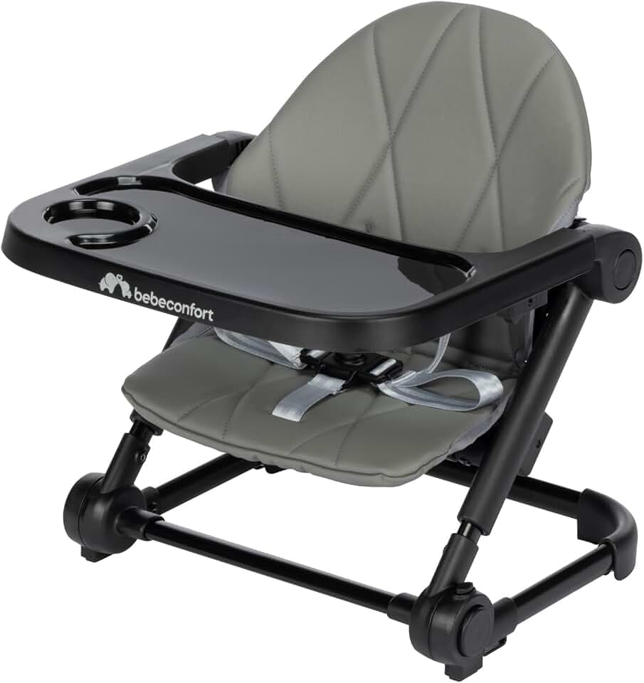 Bebeconfort Moly, Sitzerhöhung Stuhl Kind, 6 Mon–3 Jahre, 9–15 kg, leichter tragbarer Hochstuhl, kompakt zusammenklappbar, 3 einstellbare Höhen, Kindersitzerhöhung mit 3 Tablettpositionen, Tinted Grey