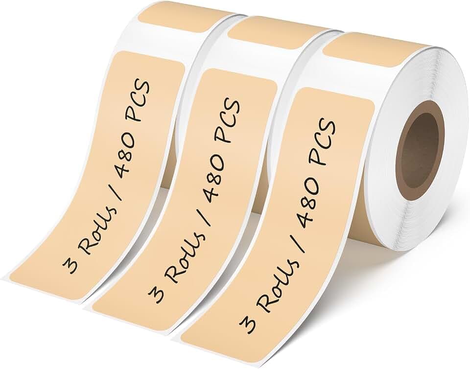 3 Rollen Khaki Thermo Etikettband 12 × 40 mm für Q30/Q31/Q30S/D30 Vinyl Selbstklebend Klebeband Wasserdicht Aufkleber 160 Etiketten/Rolle