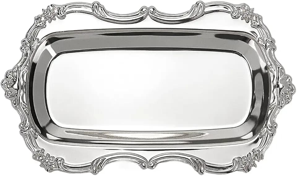 KUMGROT Kleines schickes Serviertablett für Tee, Kaffee, Vintage, Schmuck-Organizer, Elegante Dessertplatte, Süßigkeiten-Tischzubehör für Geburtstag, Party, Hochzeit, Silber, 20 x 12,3 cm