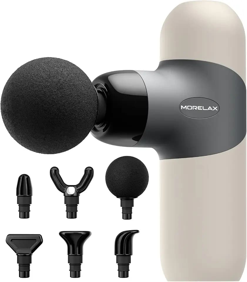 Morelax Mini Massagepistole Massagegerät Massage gun, handliche Massage Gun mit 6 Massageköpfen, 4 Geschwindigkeiten, bestes Geschenk, Massage Pistole zur Muskelkater und Steifheit